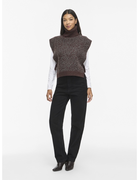 Poncho Léopard Coffee Bean VILEOLINE VILA - 1 | TOP